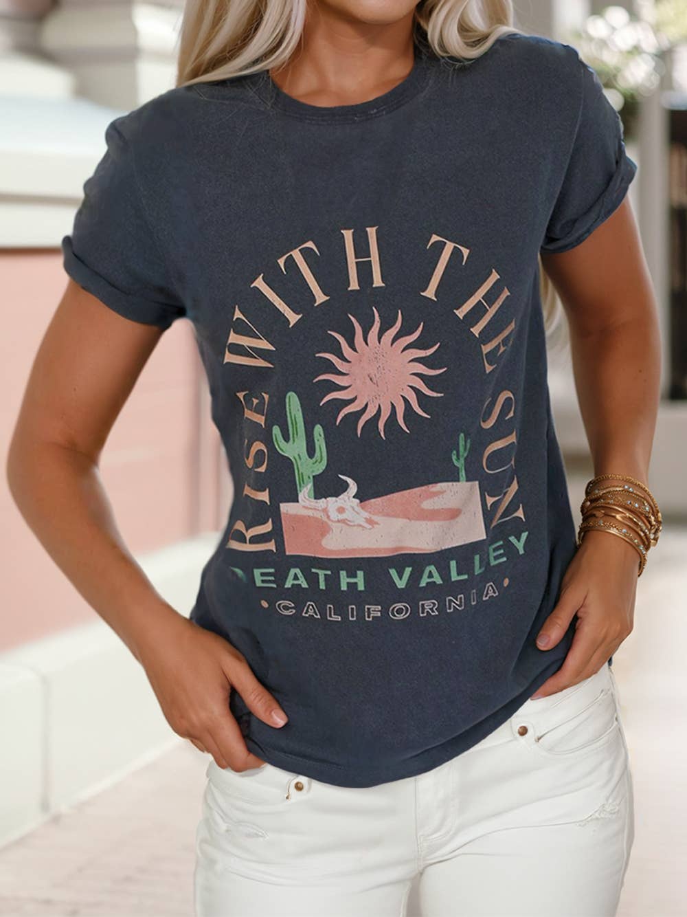 RISE WITH THE SUN Western Fashion Graphic Tee