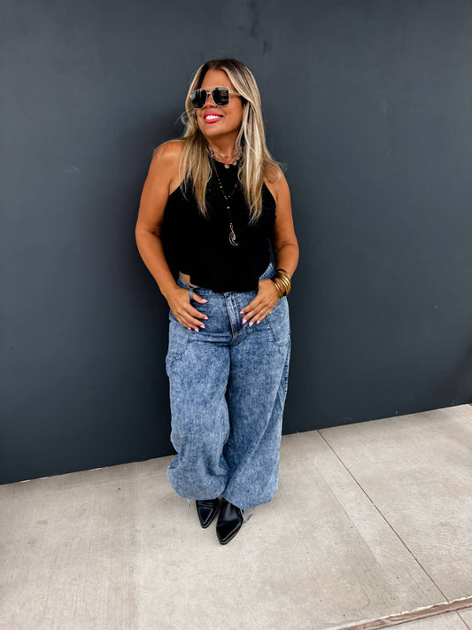 CHARLIE CINCH HEM WIDE LEG JEANS