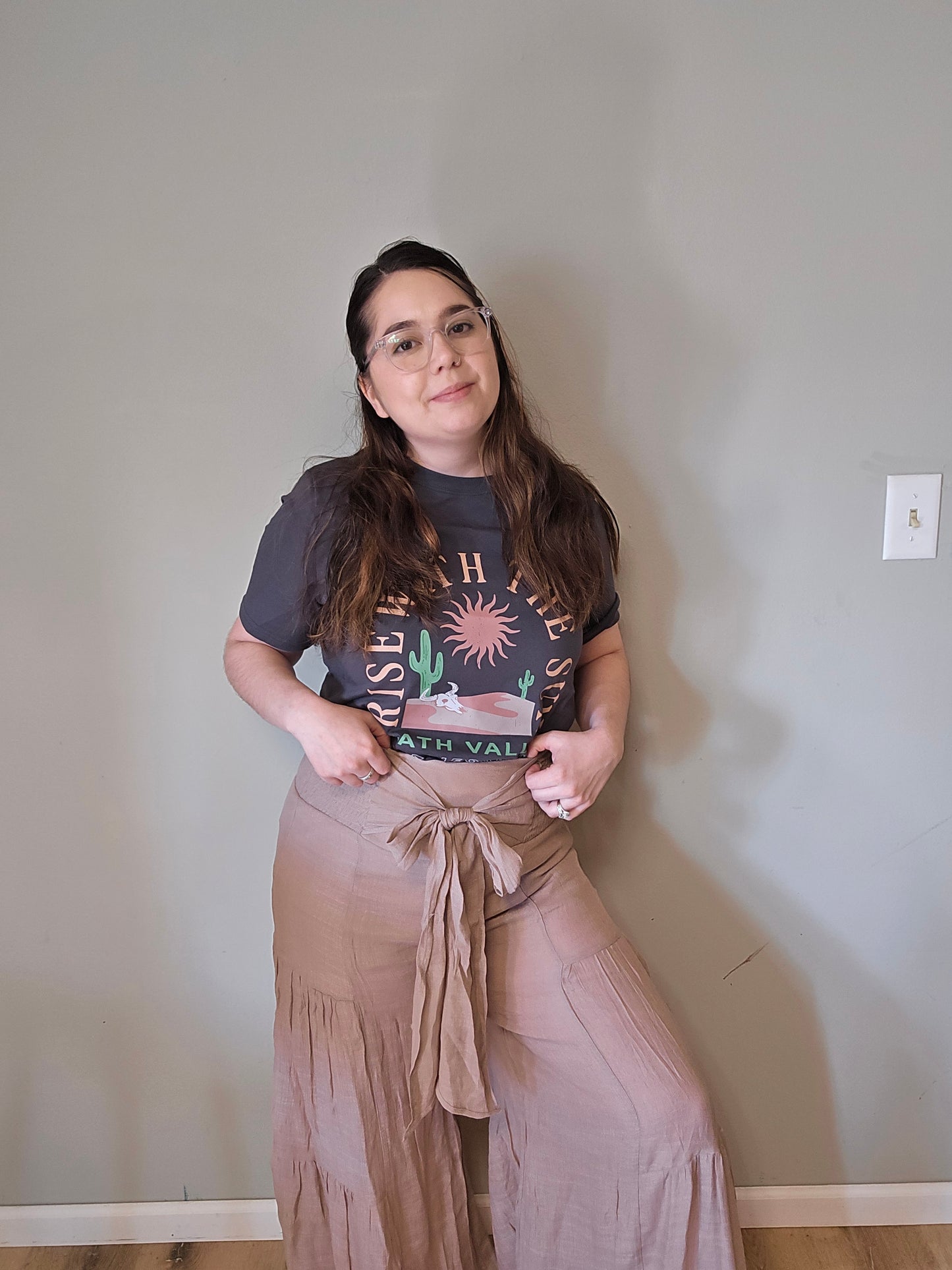 Front Tie Waist Tiered Palazzo Pants
