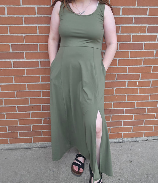 Casual Solid Side Split Midi Dress