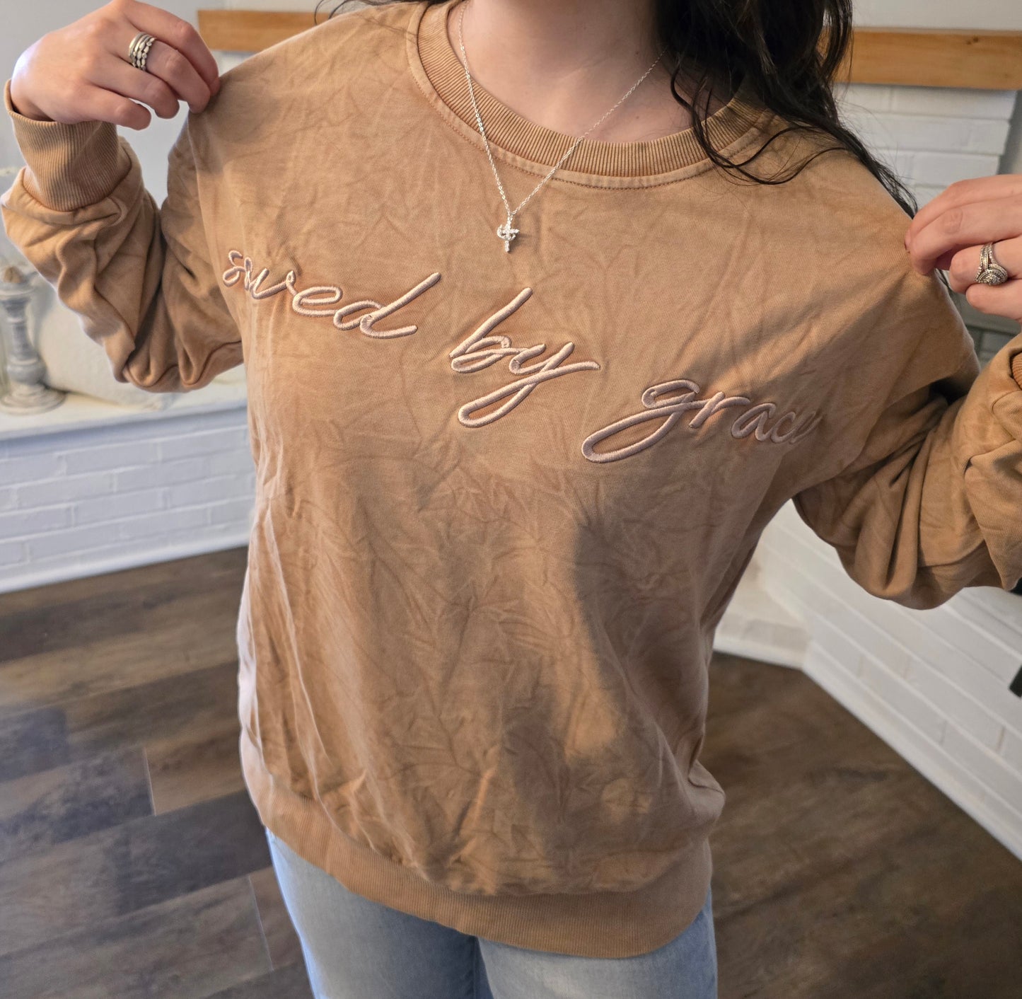 Saved by grace Embroidery Mineral Wash Sweatshirt