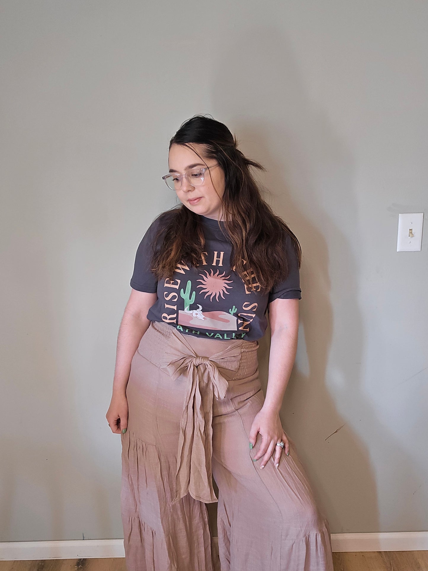 Front Tie Waist Tiered Palazzo Pants