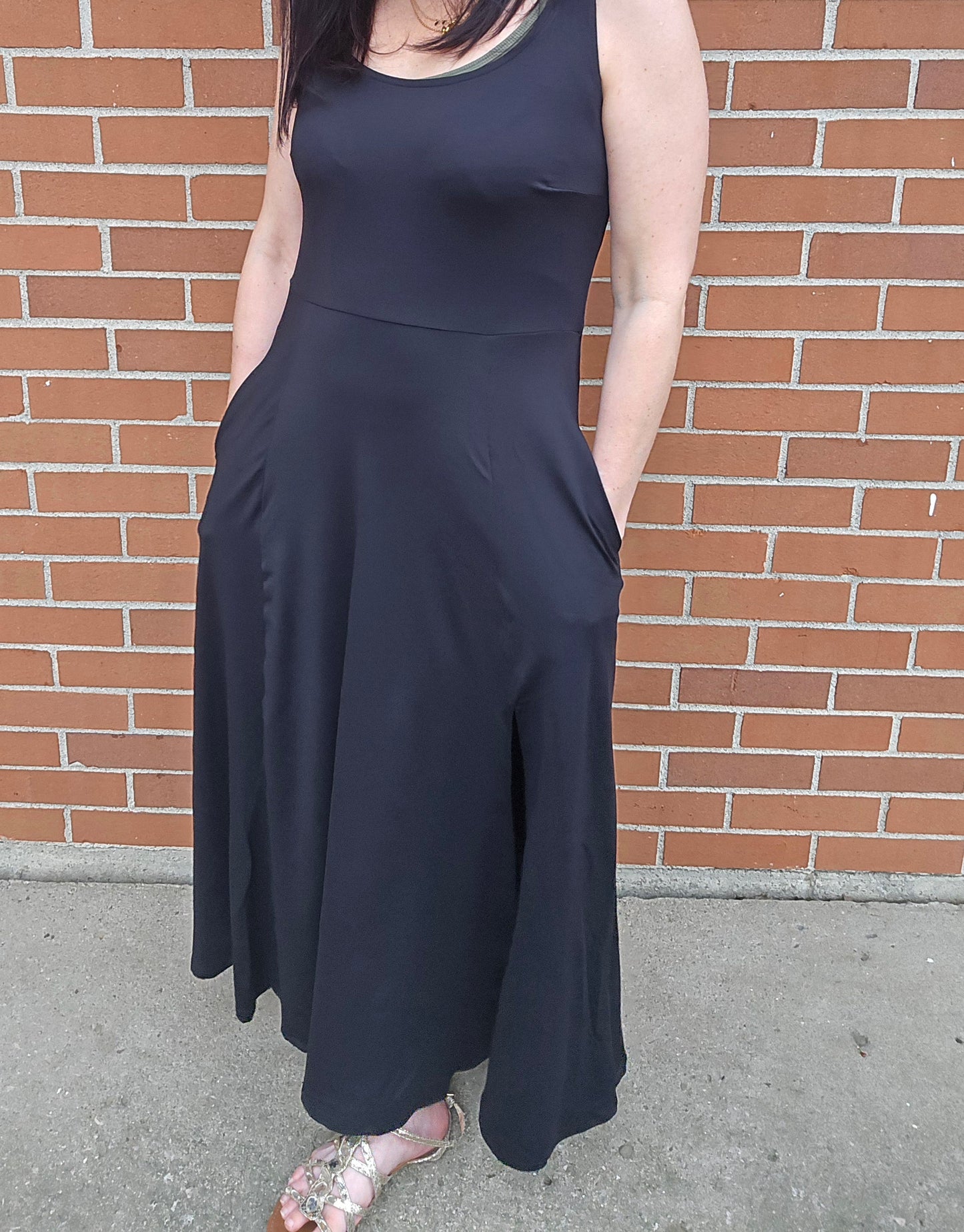Casual Solid Side Split Midi Dress